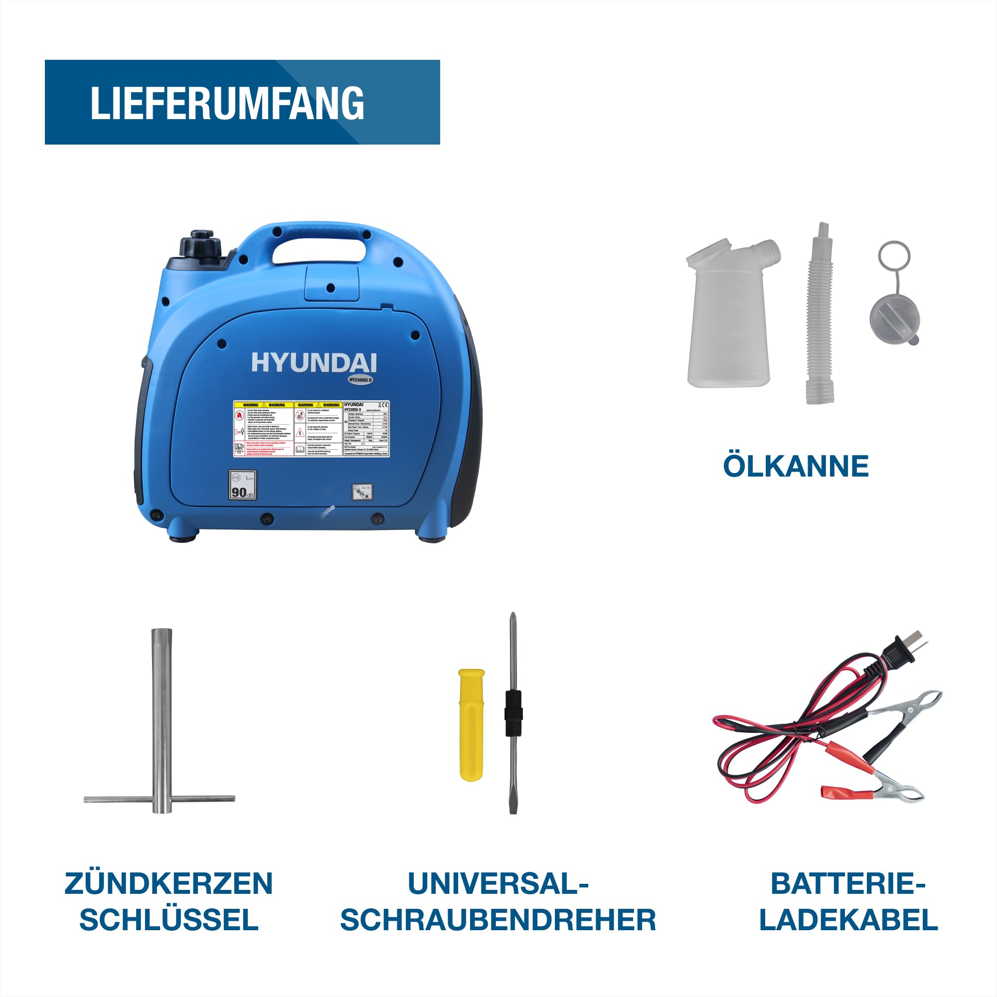 HYUNDAI Inverter Stromgenerator HY2300Si D | Stromerzeuger mit 2.2 kW max. Leistung, Benzin Notstromaggregat, leise, leicht und sparsam