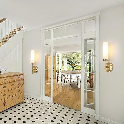 Miniatura 18 de Juego de 2 apliques de pared modernos, luces de tocador de baño negras y doradas con vidrio transparente, juego de 2 apliques de pared con cableado