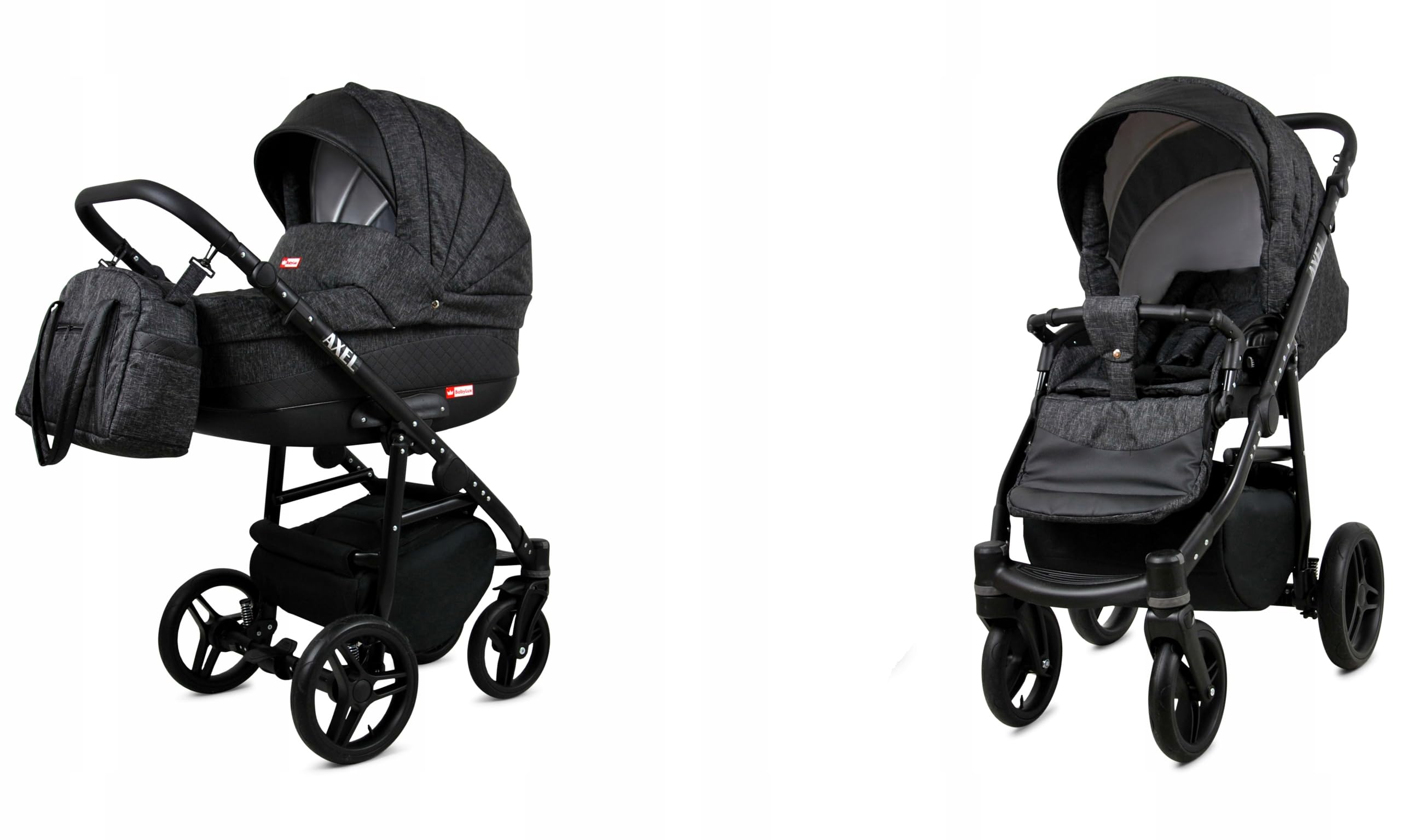 BabyLux® Enfant Poussette Combinée Set 2 en 1 - Axel - incl. Nacelle, Canne - Pliable - avec Accessoires - Sac à langer, Habillage pluie, Moustiquaire, Porte-gobelet etc.