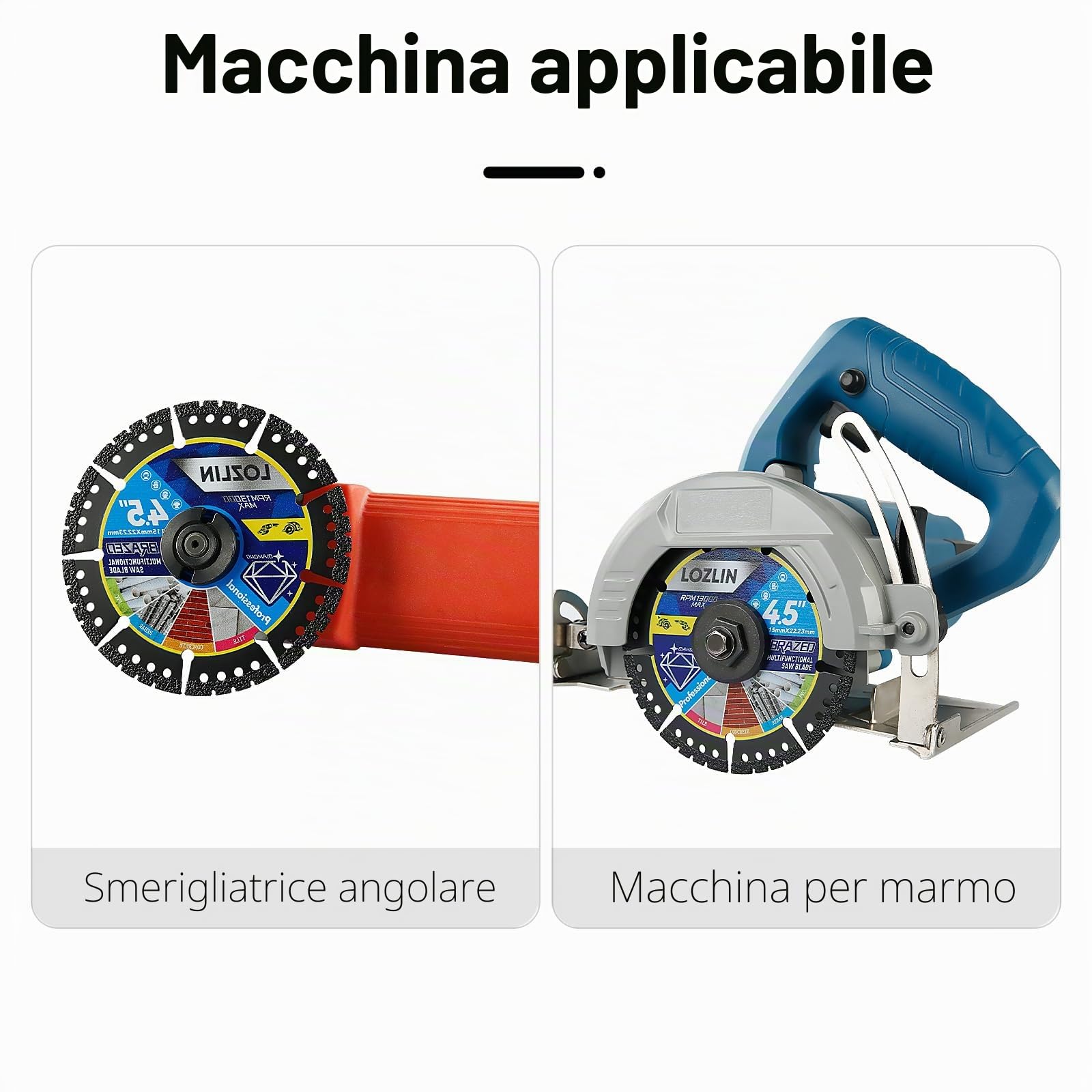 LOZLIN Confezione da 3 lame diamantate multiuso da 11,4 cm, dischi per smerigliatrice angolare per taglio marmo/quarzo/pietra/piastrelle/metallo/plastica