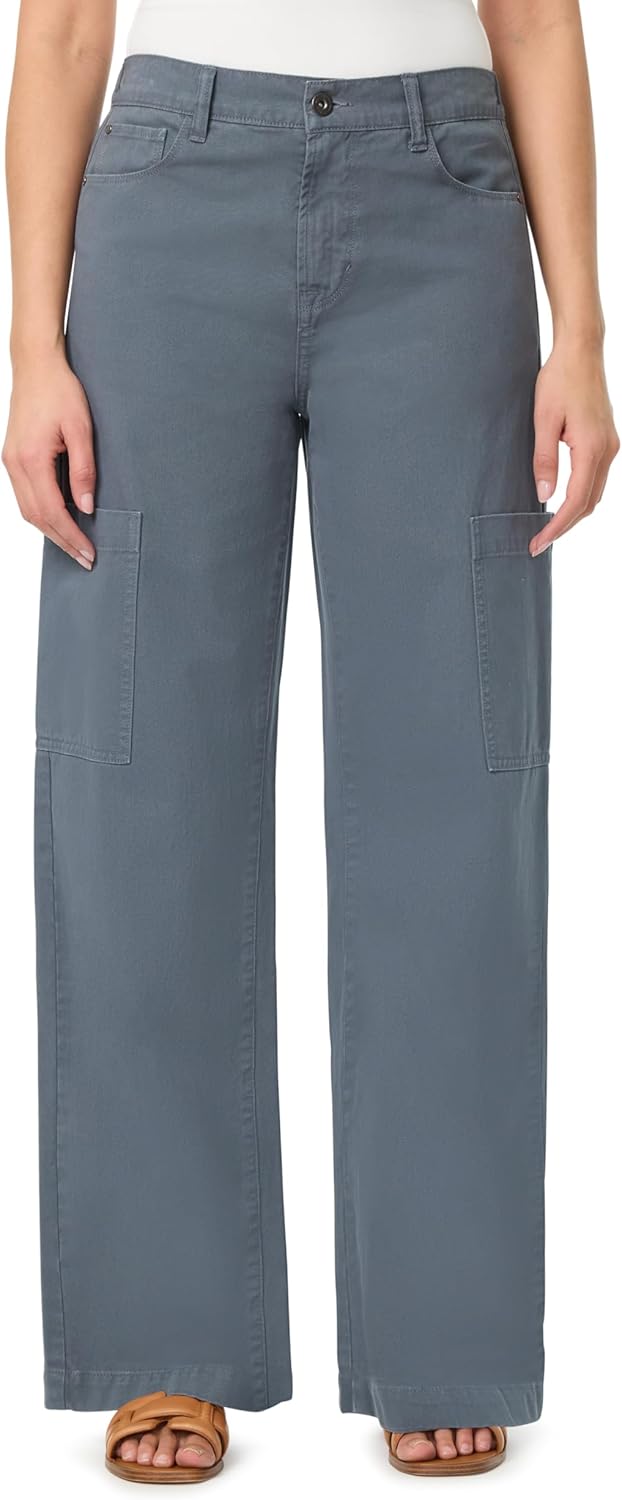 kensie Jeans for Women 100% Cotton Twill High-Rise Elastic Back Waist Cargo Baggy Wide Leg Pants, Size 2-14