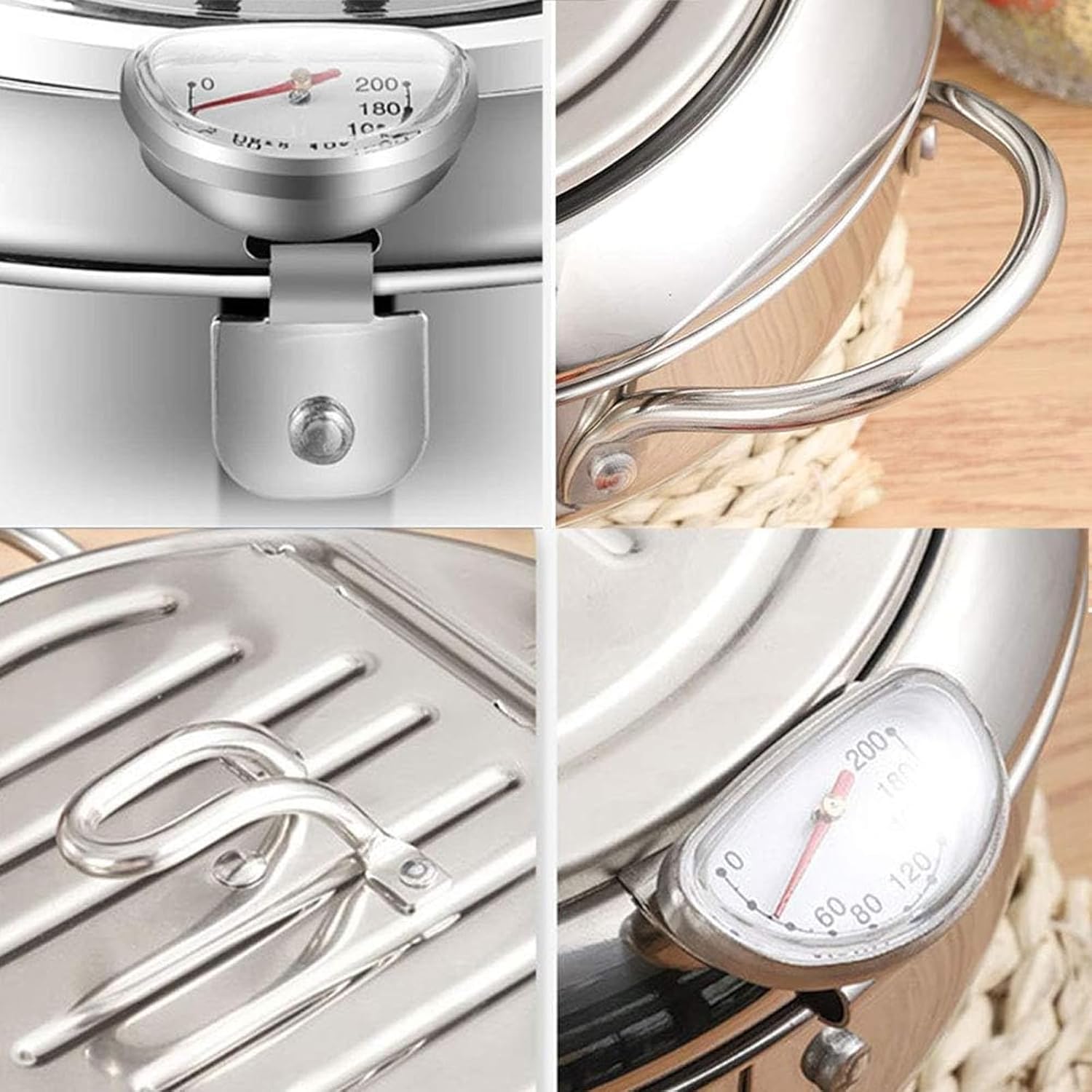 Deep Fat Fryer Stainless Steel Temperature Control, with Lid, and Oil Filter, Thermometer Healthy and Easy Clean for Chicken, Fish & Chips Kitchen Gift