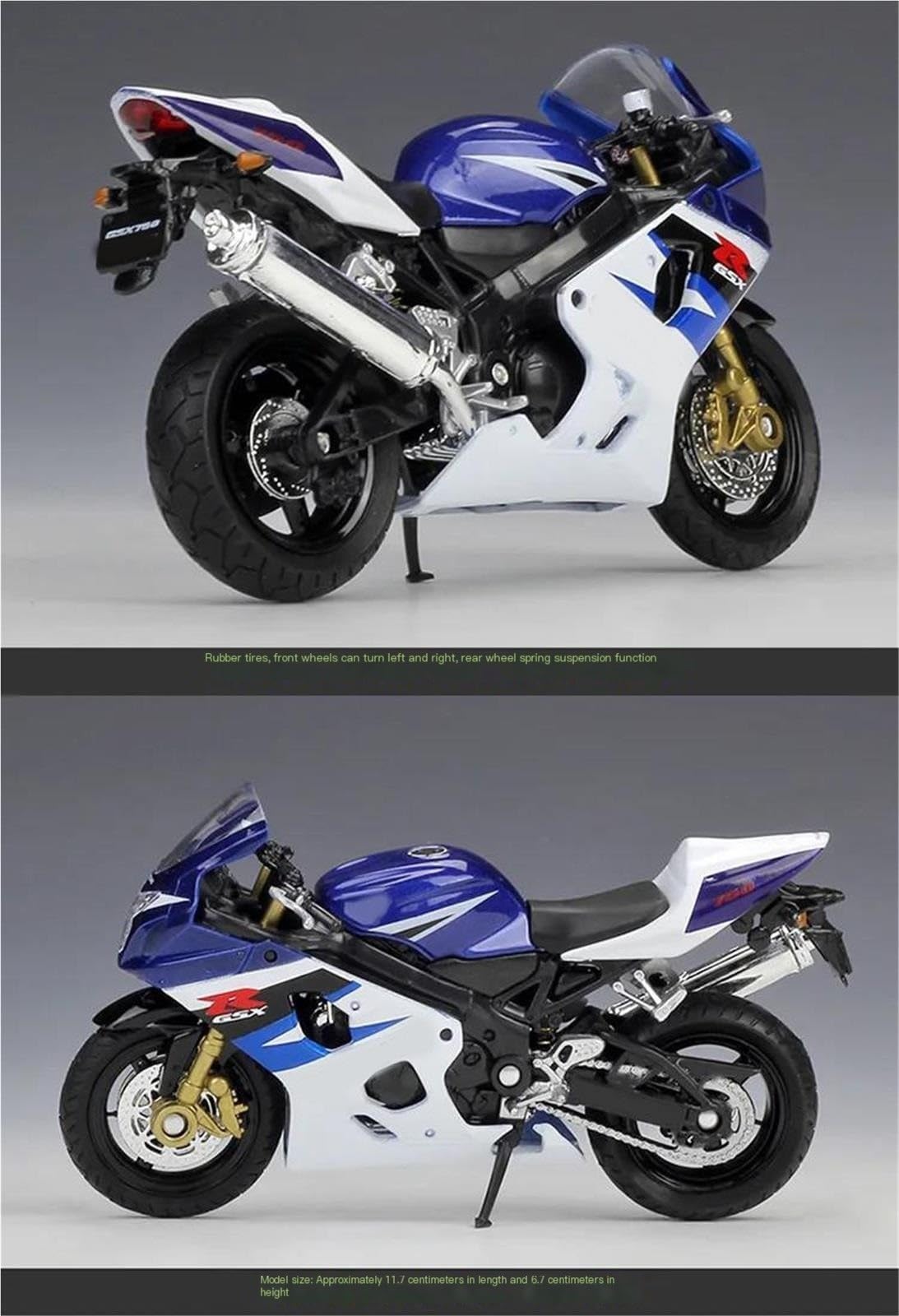 Modello Di Motocicletta In Lega Simulazione 1:18 Per Suzuki Gsx-r750 R 750 Con Sfondo Base Della Scena Moto Club