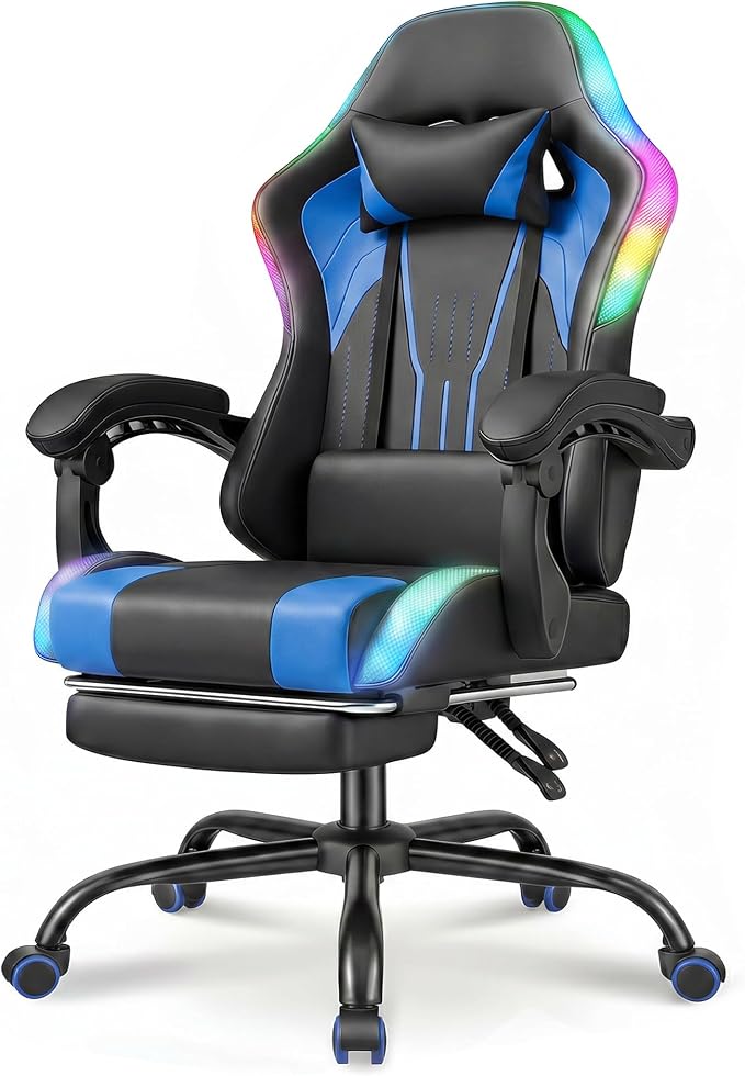 Devoko chaise gaming ergonomique LED RGB massage lombaire