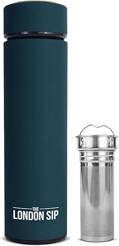 London Sip - Infusor de té multiusos y vaso de viaje con infusor de frutas, termo de acero inoxidable de doble pared para calor y frío, con infusor