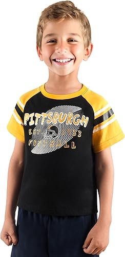 Unisex Kids Toddler Football Fans Athletic City Raglan T-Shirts - Yellow & Black