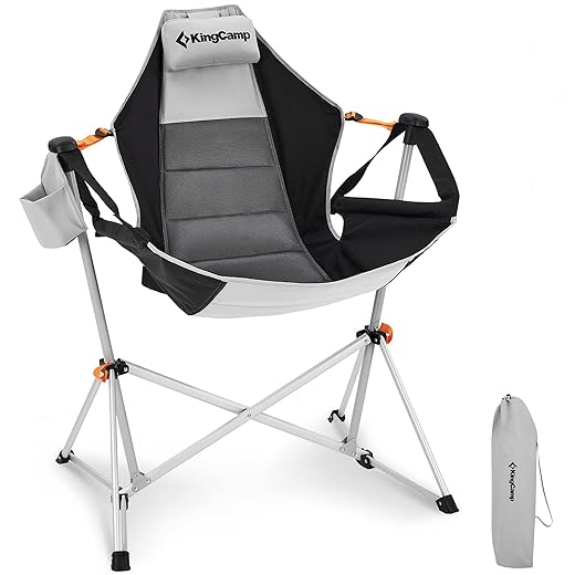 KingCamp Hammock Camping Chair Swinging Recliner Chair for Backyard Lawn Beach Camp Outside Indoor Adults Portable Lounger Folding Chair Hold Up to 264lbs with Carrying Bag Cup Holder (Green/Grey)