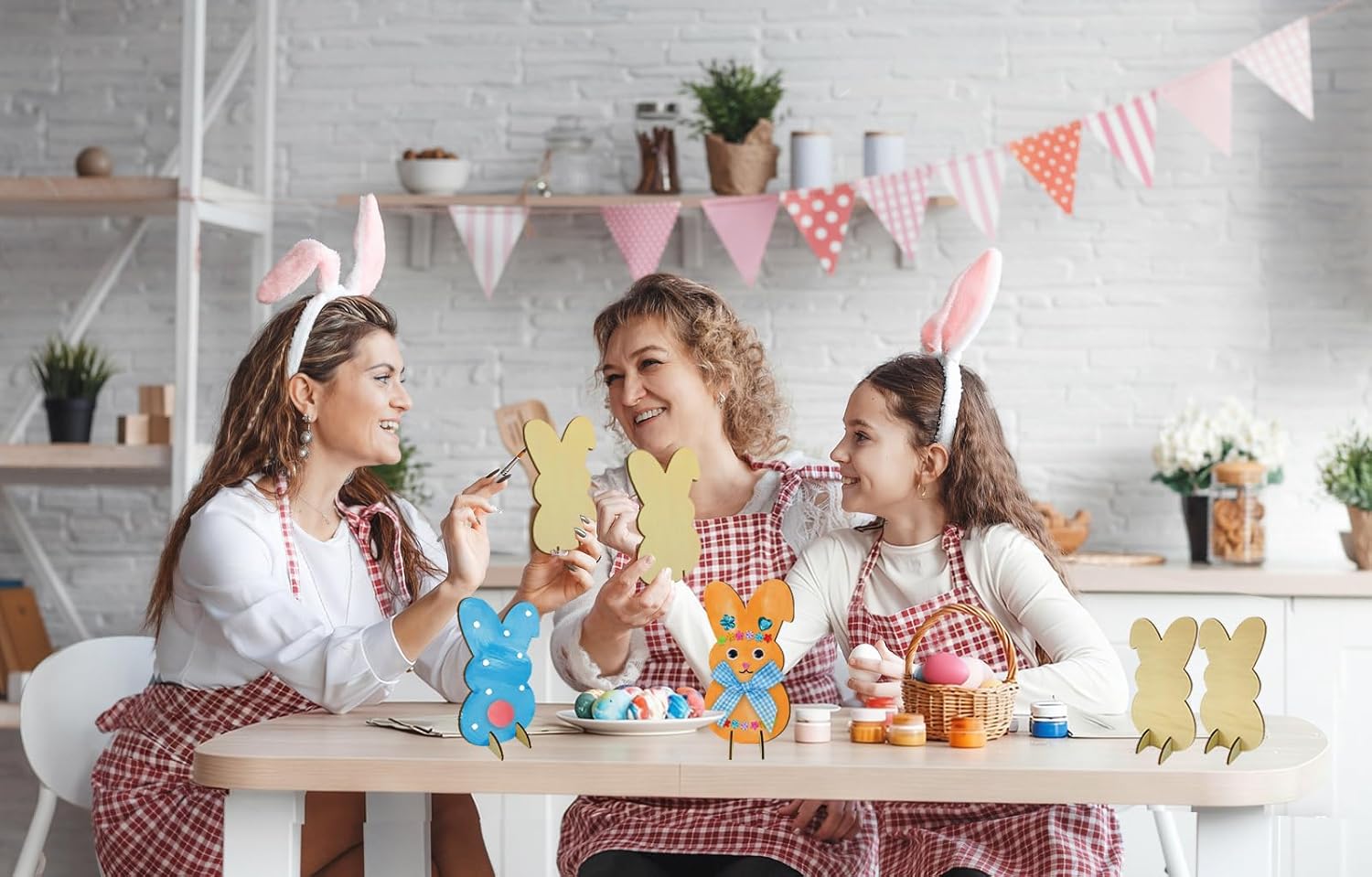 LIJUGITF Easter Crafts for Kids Adults, Wooden Bunny Art and Crafts Painting Kit, 12 Pack Unfinished Wood Bunny Cutouts for Spring Party Activities, Easter Basket Stuffers for Spring Home Decorations