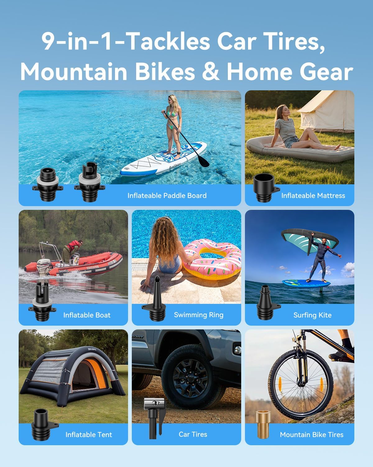 Paddle Board Pump Electric Portable, SUP Pump for Paddleboard, 50PSI Air Compressor with Auto-Off for Stand Up Paddle Boards, Surfing Kite, Tent, Boat, Car Tires