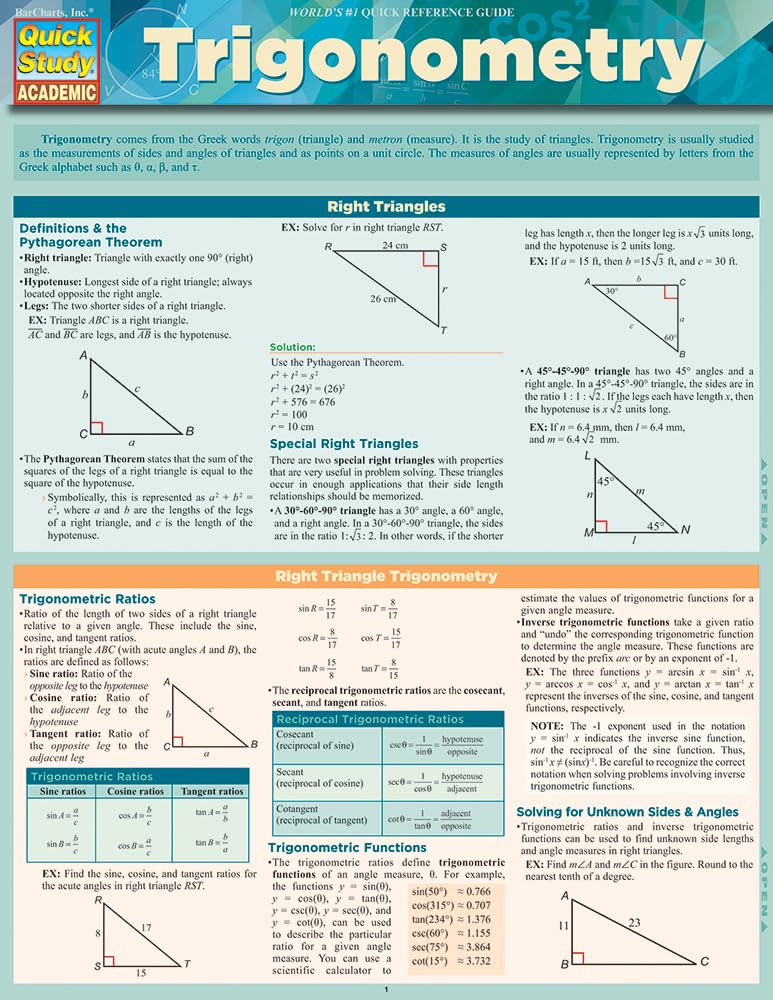 Amazon.com: Trigonometry QuickStudy Laminated Reference Guide ...