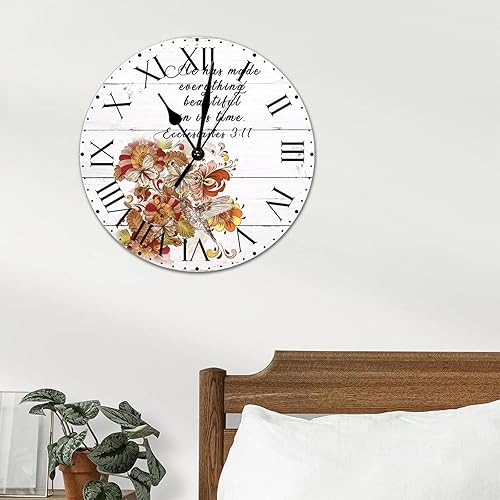 Miniatura 207 de ArogGeld He Made Everything Beautiful - Reloj de pared de PVC con flores rosadas, colibrí, reloj de pared grande con cita y números romanos, reloj