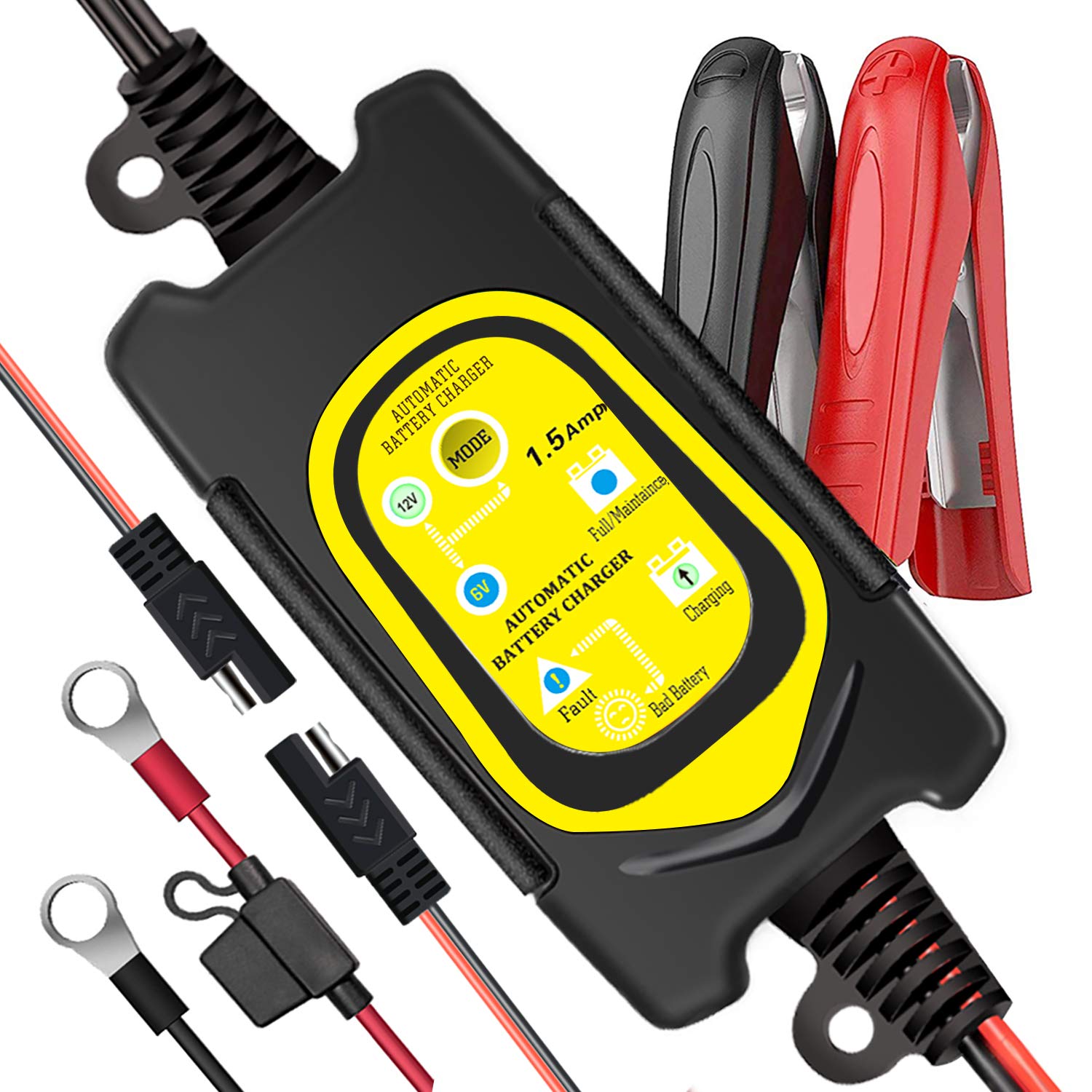 Amazon Com Tankpow 6v 12v 1 5amp Fully Automatic Smart Battery Charger Trickle Charger Battery Maintainer With Fault Battery Detection Safety Protection For Car Motorcycle Lawn Tractors Trucks Boat Yellow Automotive