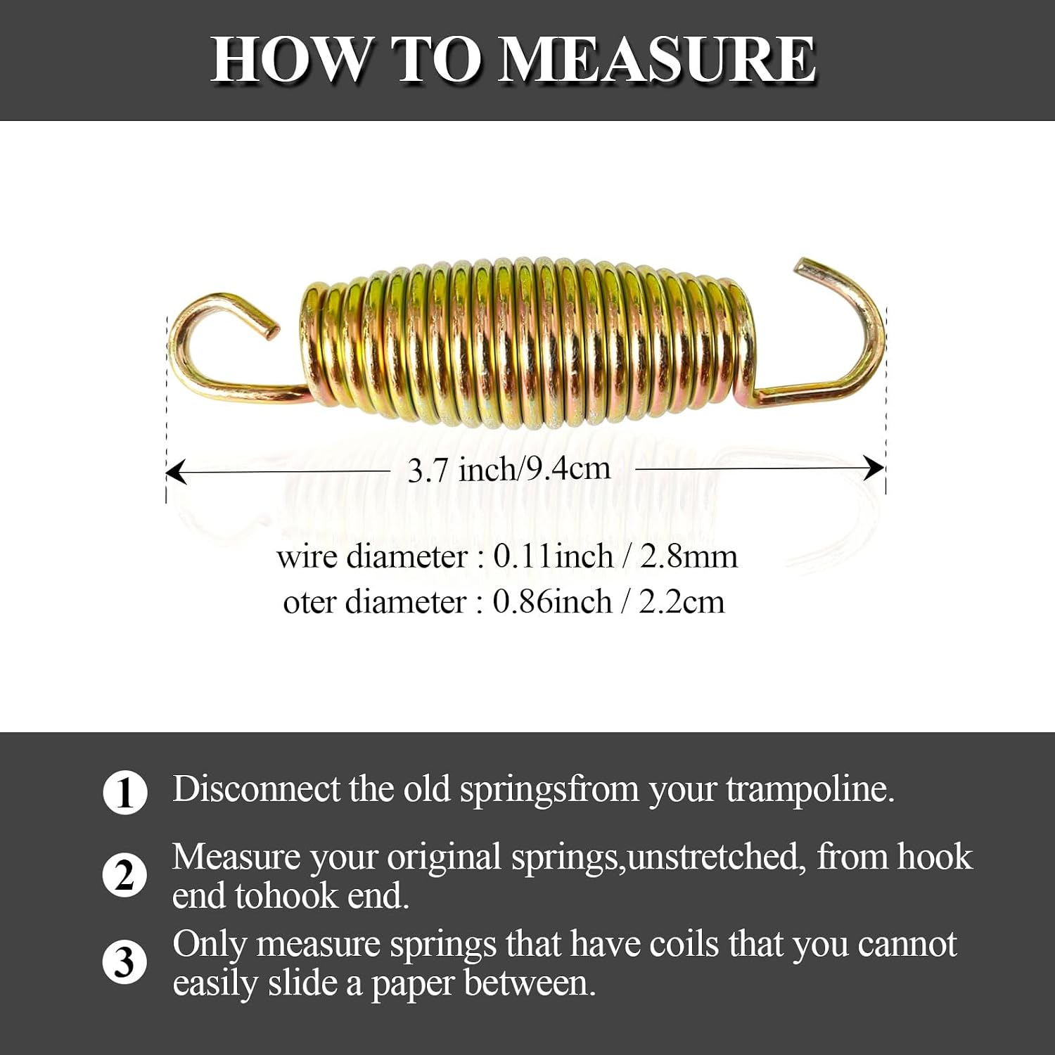 3.7'', 5.5'', 6.5'', 7'' Trampoline Springs,16pcs Heavy Duty Stainless Steel Replacement Trampoline Springs with T-Hook Tool Trampoline Accessories