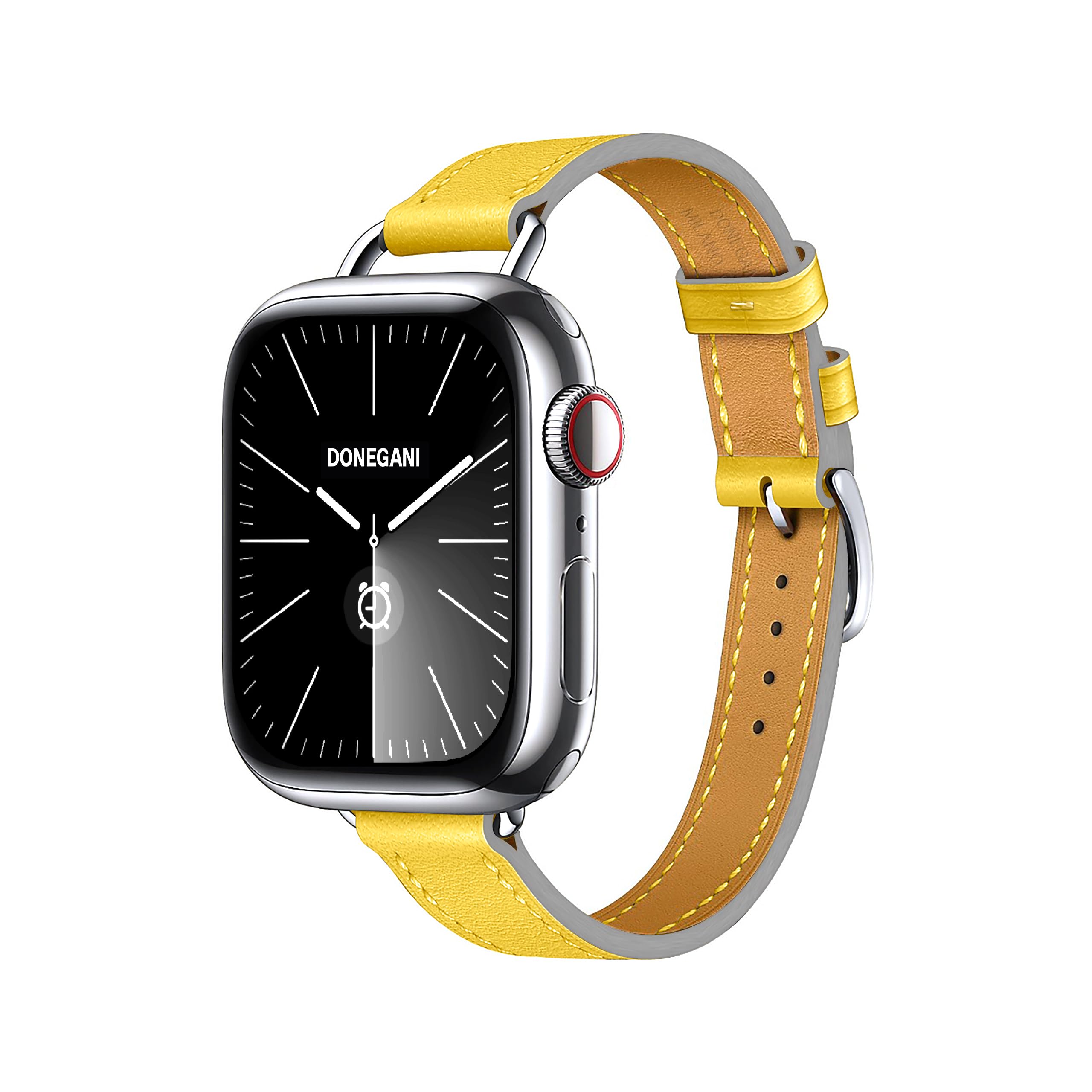 DONEGANI Milano Leather Band Compatible with Apple Watch Bands Series Ultra 9 8 7 6 5 4 3 2 1 SE｜49mm 45mm 44mm 42mm Men Women in color Lemon Yellow｜Link Original｜Bracelet Strap