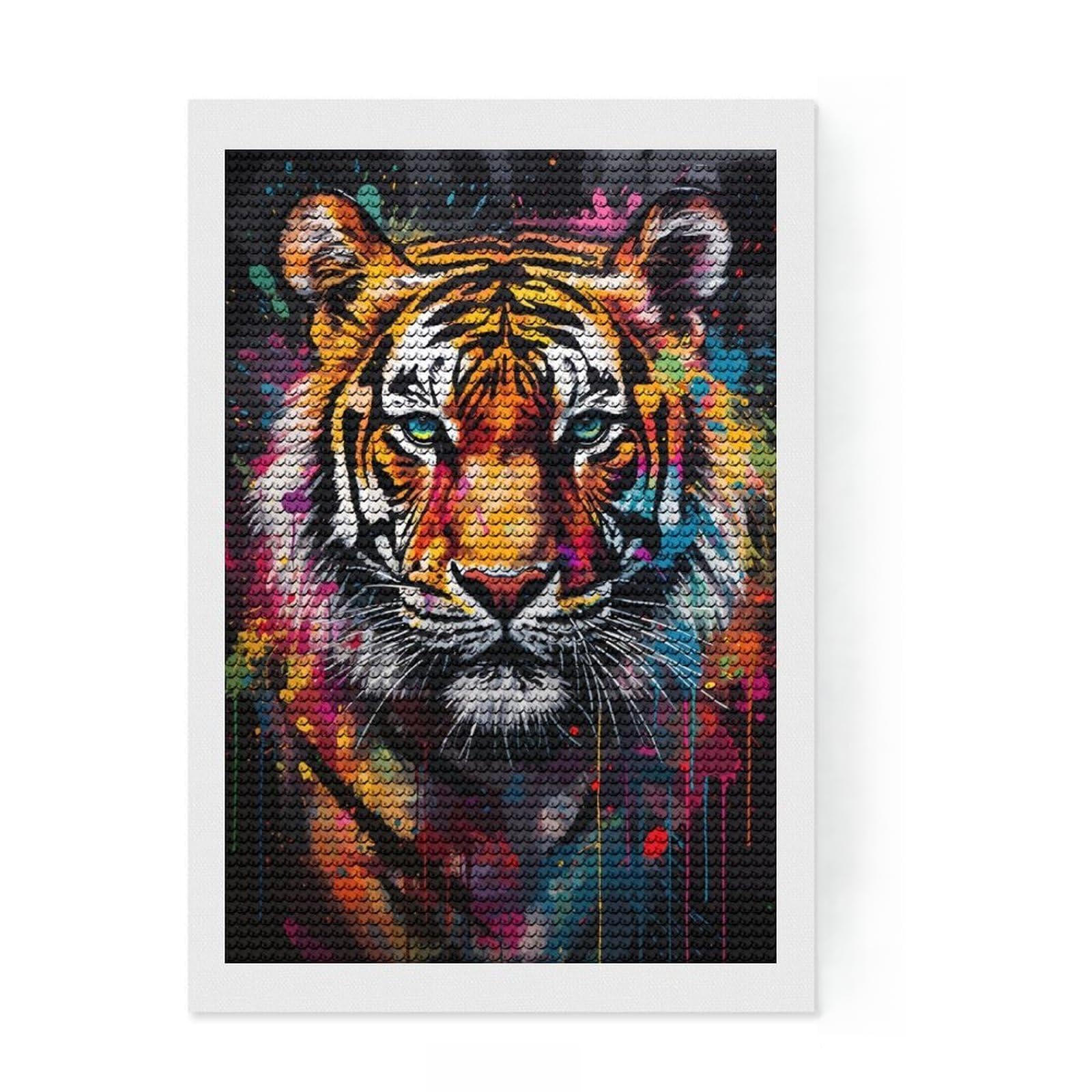 Junmoney Tiger Painting DIY Diamond Art Canvas Kit 8"x12", Aesthetic Room Decor, for Craft Lovers, Adhesive Canvas, Birthday Gift