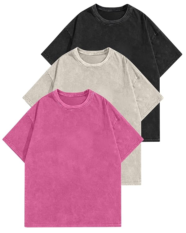Aiyino Womens 3 Pack Vintage Washed Oversized Cotton T Shirts S by Aiyino - Used condition - US$22.11
