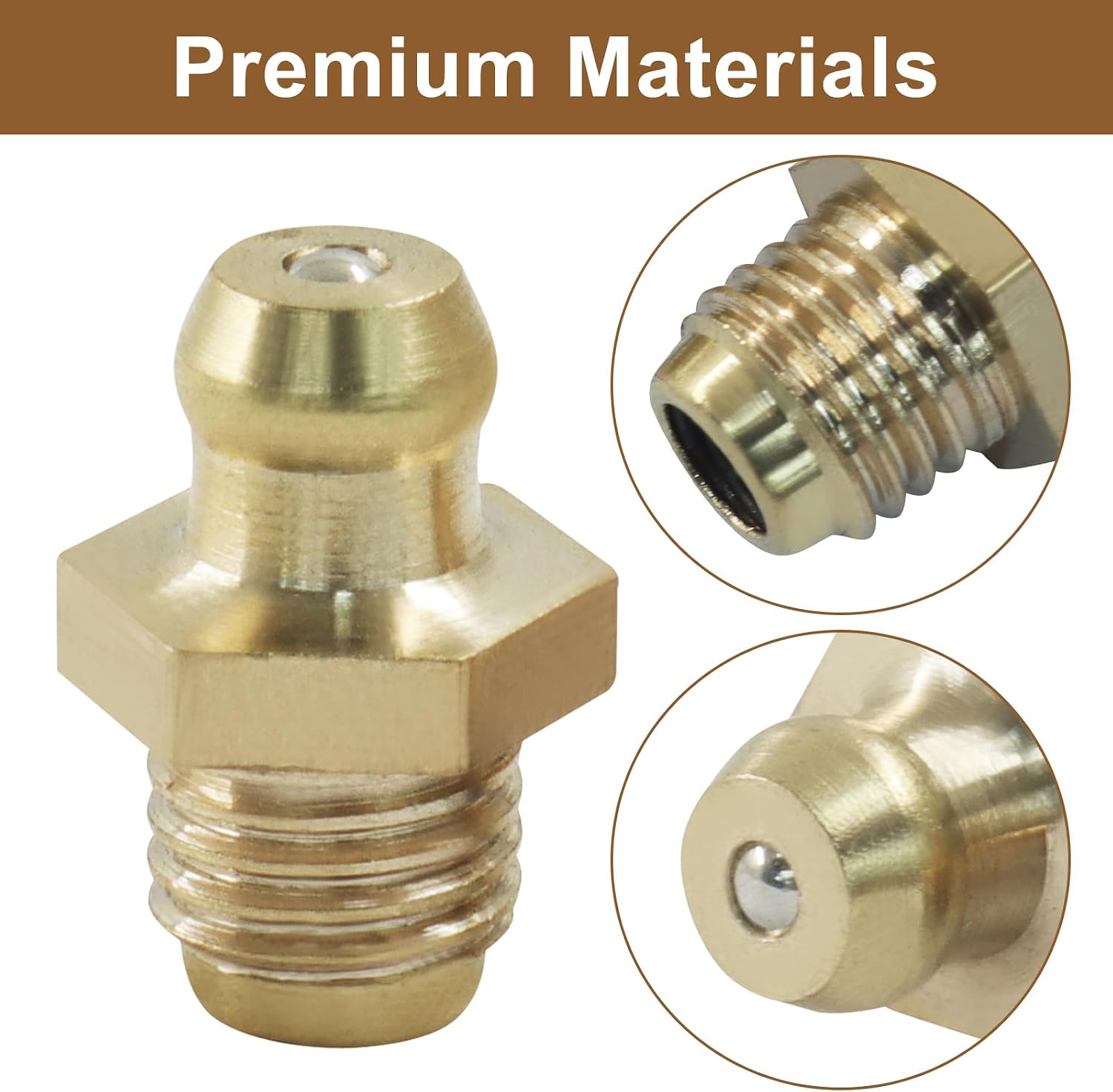 M8 Straight Hydraulic Grease Fitting Assortment Kit, Brass 8mm x 1mm Male Thread Zerk Nipple Nozzle Fittings for Excavators, 20Pcs