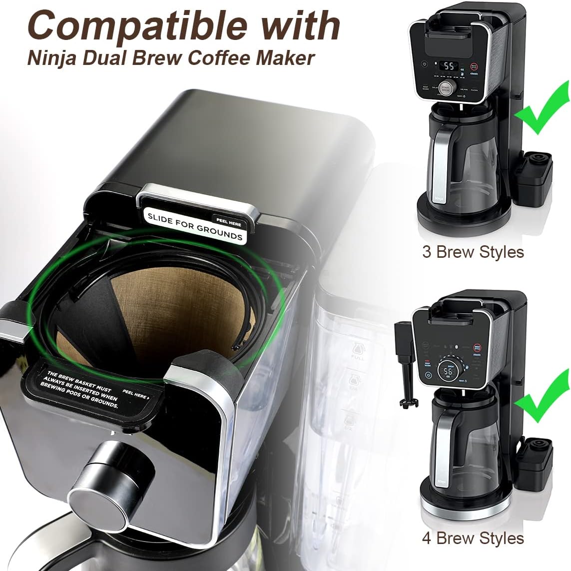 AIEVE Reusable Coffee Filter for Ninja Dual Brew Pro Coffee Maker, 2 Pack Permanent Replacement Cone Coffee Maker Filter Perfectly Compatible with Ninja CFP301 DualBrew Pro Specialty Coffee Maker: Home & Kitchen