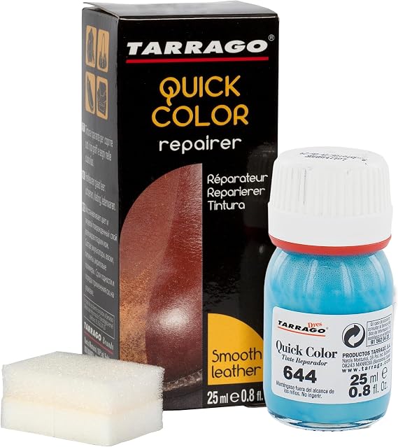 Tarrago | Quick Color 25 ml | Color Renewal Dye for Smooth Leather and Canvas Shoes, Caribbean Blue (644), 20.00 ml
