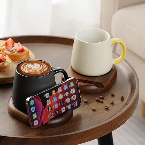 Miniatura 4 de Taza de café de 16 onzas con soporte para teléfono celular y cuchara, tazas de té, tazas de café de cerámica para capuchino, latte, cereales, yogur,