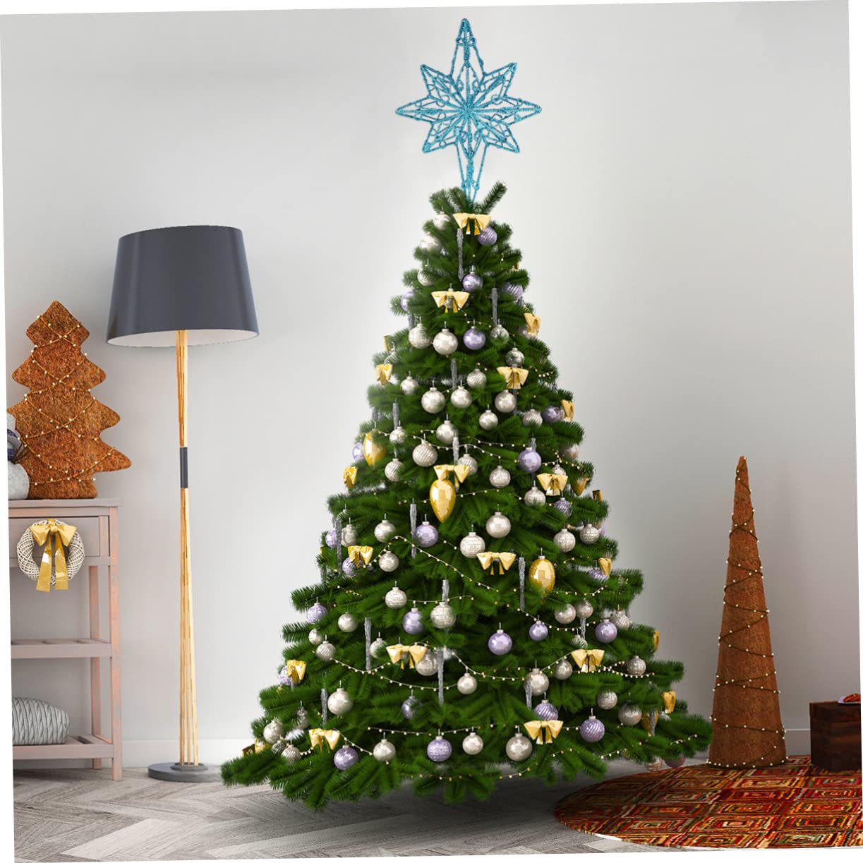 Ciieeo 3stücke Anis Stern Baumspitze Metallische Weihnachtsbaum-Dekoration Blau Für Festlichkeiten Und Heimdekoration Ohne Licht Einfach Zu Montieren