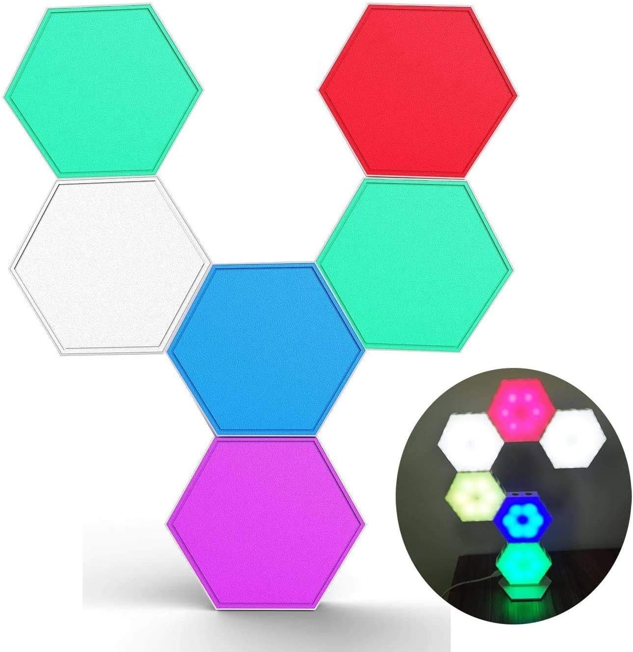 UK PLUS Hexagon Splicing RGB Lights Hexagonal Wall Lights Modular Touch Sensitive Lights DIY Glow Homekit Multicolor Lamp Colour Honeycomb Lights
