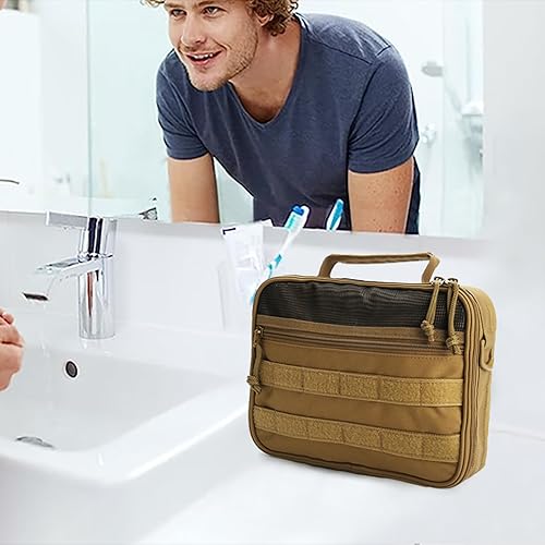 Miniatura 2 de SMONT Neceser táctico para hombre, 9.5 pulgadas, kit de Dopp colgante, bolsa de higiene de afeitado para viajes, baño, color marrón, Marrón,