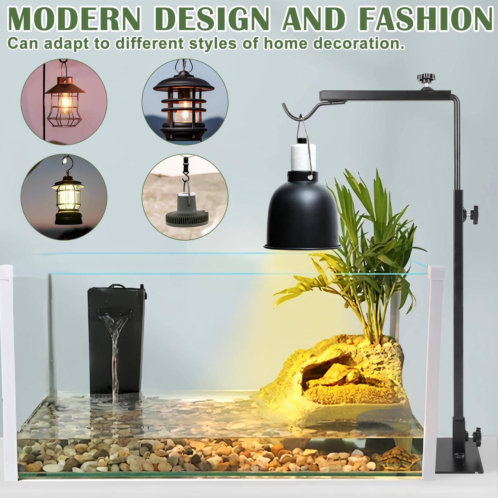 Reptilien Wärmelampenständer: Reptilien Lampenständer Verstellbarer mit Sockel, Reptilien Lampenhalter für Terrarium und Habitatkäfig, Verstellbar Höhe 38-64 cm Breite 20-30cm