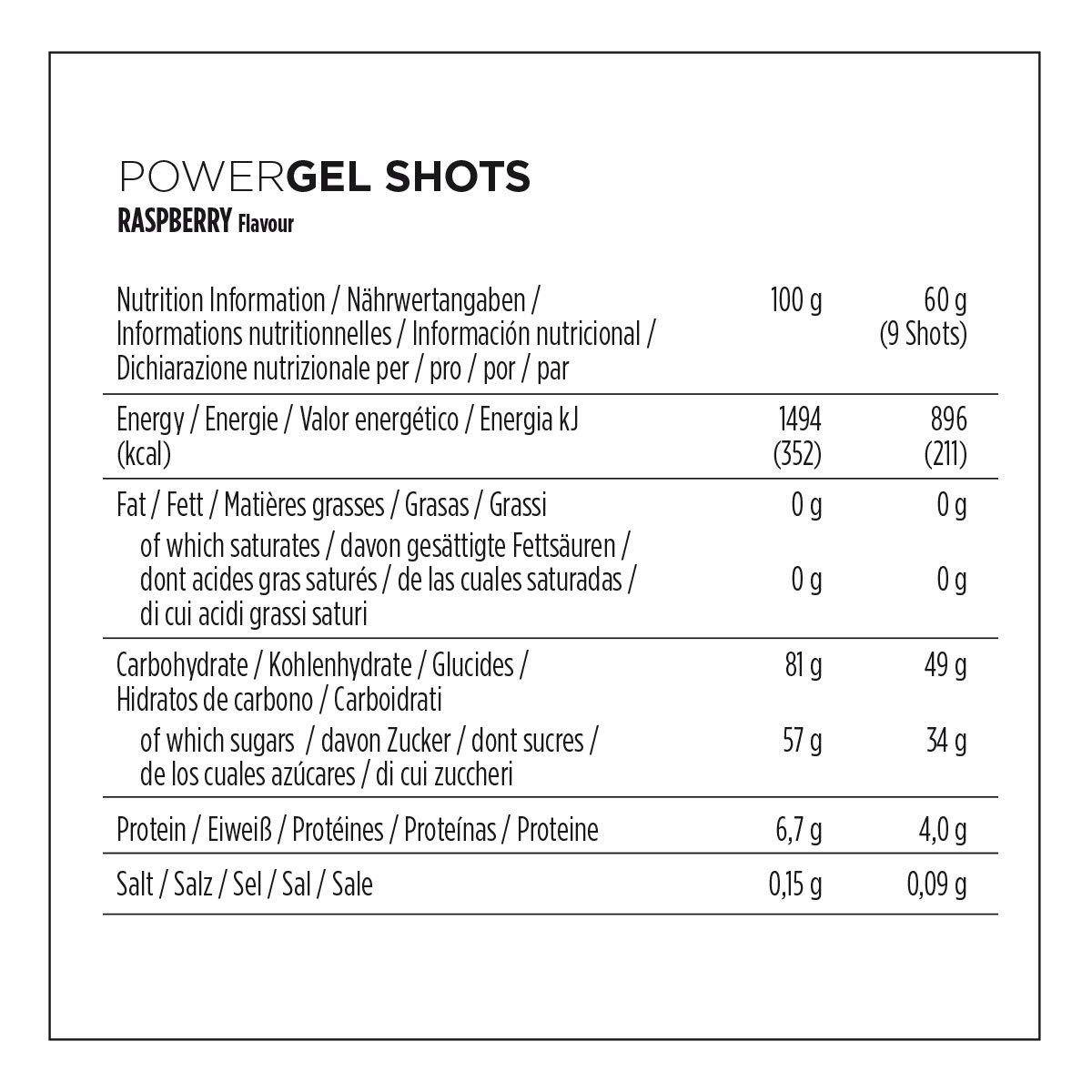 PowerBar PowerGel Shots Raspberry 16x60g - High Carb Energie Gummis + C2MAX + Natrium