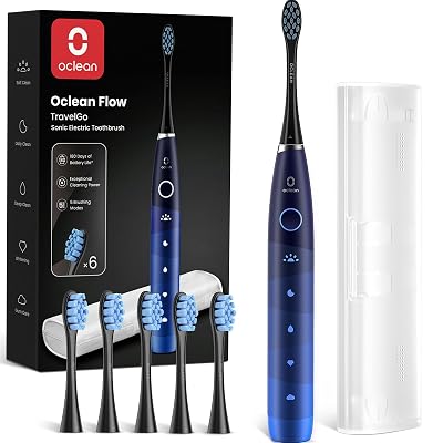 Oclean Cepillo electrico sónico TravelGo FlowSet, Recarga cada 180 días, 5 Modos, IPX7 Impermeable, Temporizador de 2 minutos, 6 Cabezales de Cepillo DuPont™, Estuche de viaje, Azul