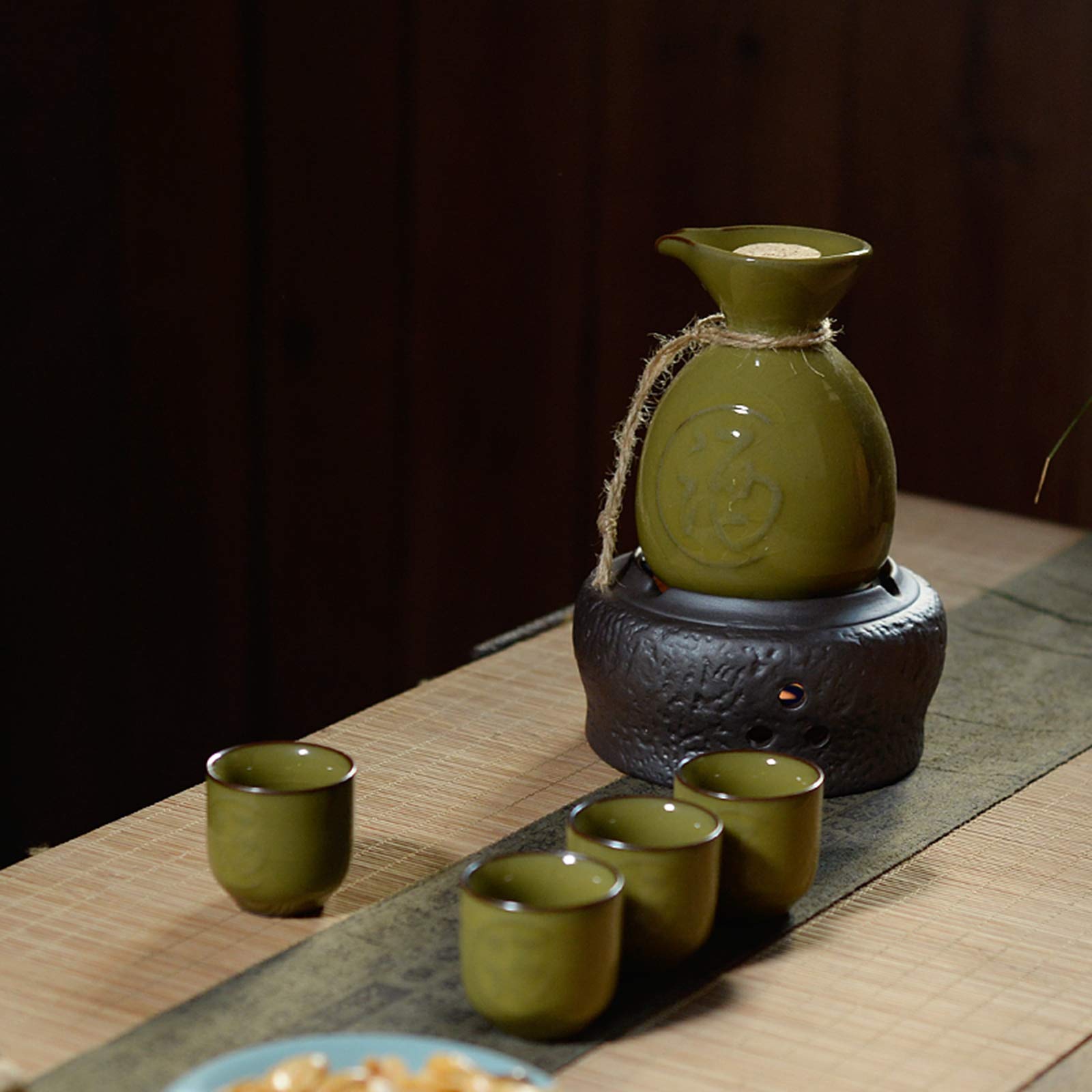 Tasse à saké Traditionnelle, Verres à vin en céramique, Ensemble de 6 Tasses à saké en céramique, Facile à Utiliser, Convient aux Amateurs de Culture, Artisanat Traditionnel (E)