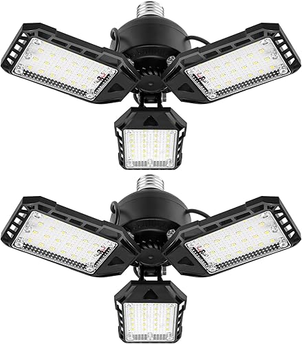 Miniatura 8 de Paquete de 2 bombillas LED para garaje, 180 W, 18000 lm 6500 K, luz LED de tienda con 6+1 paneles deformables, luz de granero de sótano, luces de