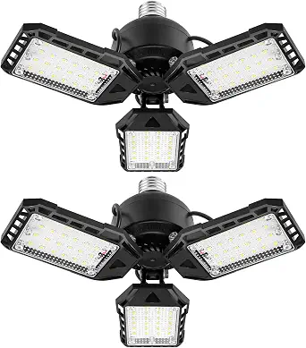 Aoretic LED Garage Lights 1 Pack - 80W, 8000LM, 6500K, E26/E27 Shop Light with 3 Deformable Panels for Garage, Warehouse, Shop, Basement