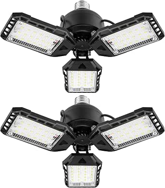 Aoretic LED Garage Lights 2 Pack - 80W, 8000LM, 6500K, E26 Shop Light with 3 Deformable Panels