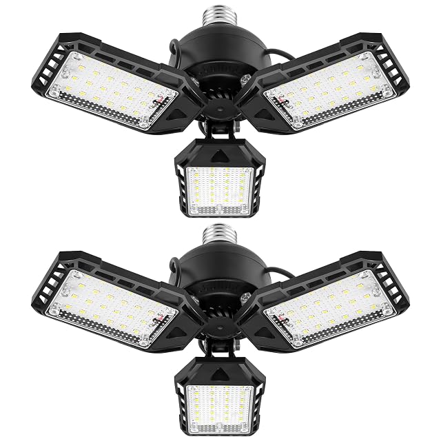 LED Garage Lights 2 Pack -80W 8000LM 6500K Led Shop Light with 3 Deformable Panels Basement Barn Light