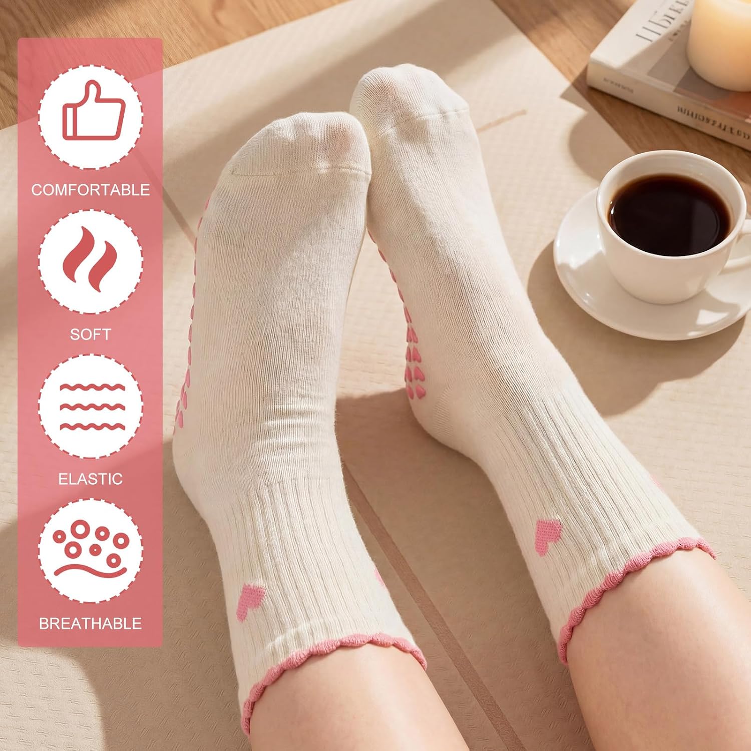 Cuffbow 2 Pairs Women Pilates Grippy Socks Cute Yoga Socks Ruffle Grip Sock for Pilates Fitness Barre Hospital Workout