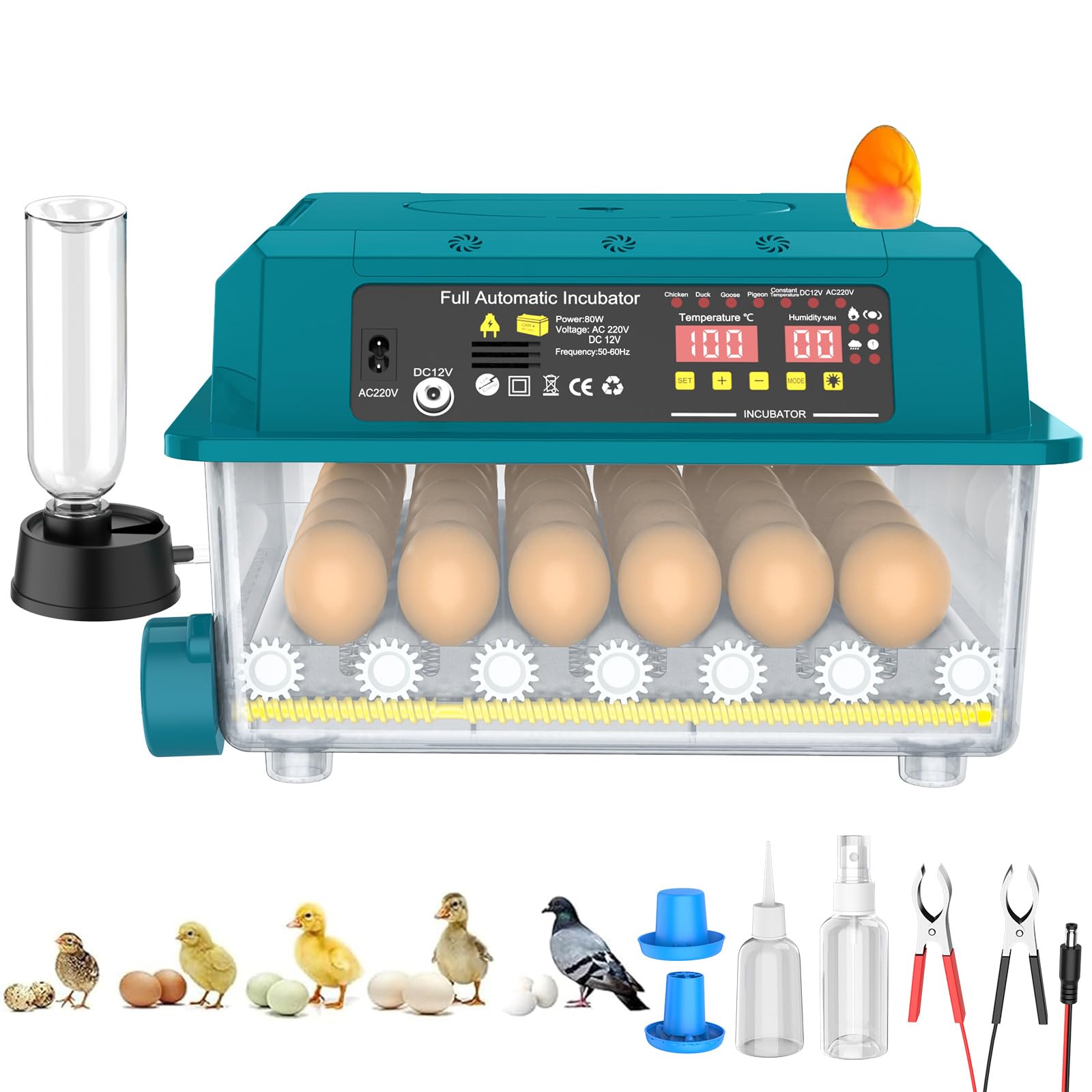 Incubadora Automática de Huevos 36 Huevos, Incubadora de Huevos con 5 Modos Preestablecidos, Volteado Automático de Huevos y Control de Humedad, Luz de Comprobación de Huevos, Incubadoras para Pollo
