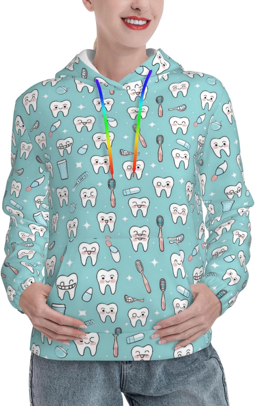 Cute Healthy Teeth A Print Women'S Hoodies Casual Drawstring Pullover Sweatshirts With Pocket