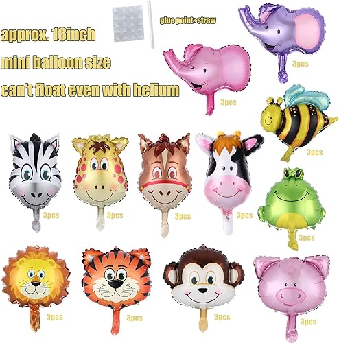 Miniatura 2 de 36 globos de cabeza de animal pequeño, mini leopardo, cebra, elefante, mono, vaca, globos de Mylar para selva, safari, animales, zoológico,