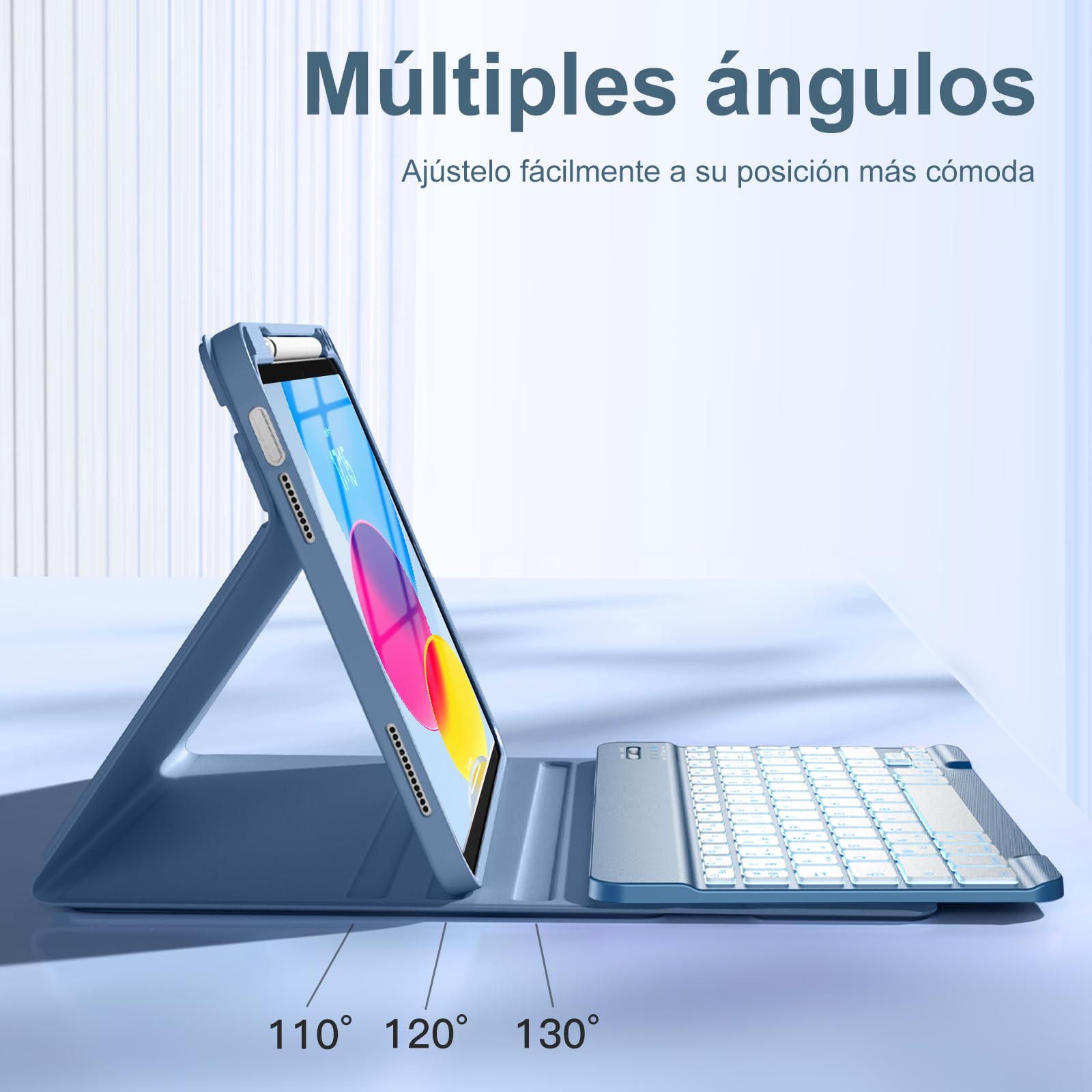 Vobafe Teclado for iPad 11 Generación A16 2025/10 Generación 2022 (11/10,9 Pulgada), QWERTY Español Ñ, Retroiluminado de 7 Colores Bluetooth Magnéticamente Teclado para iPad 11/10 Gen, Azul