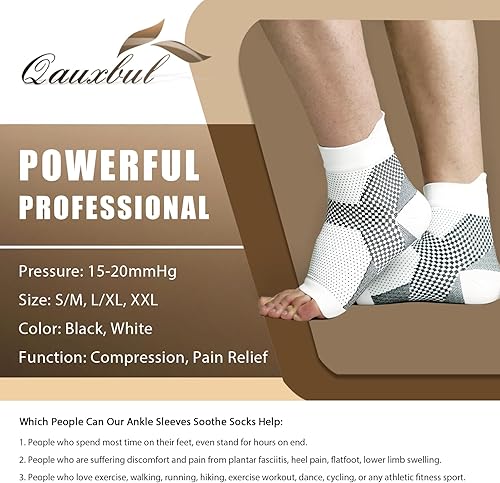 Miniatura 4 de Qauxbul Calcetines de compresión para fascitis plantar para mujeres y hombres, calcetines de neuropatía, tobilleras comprex calman calcetines para