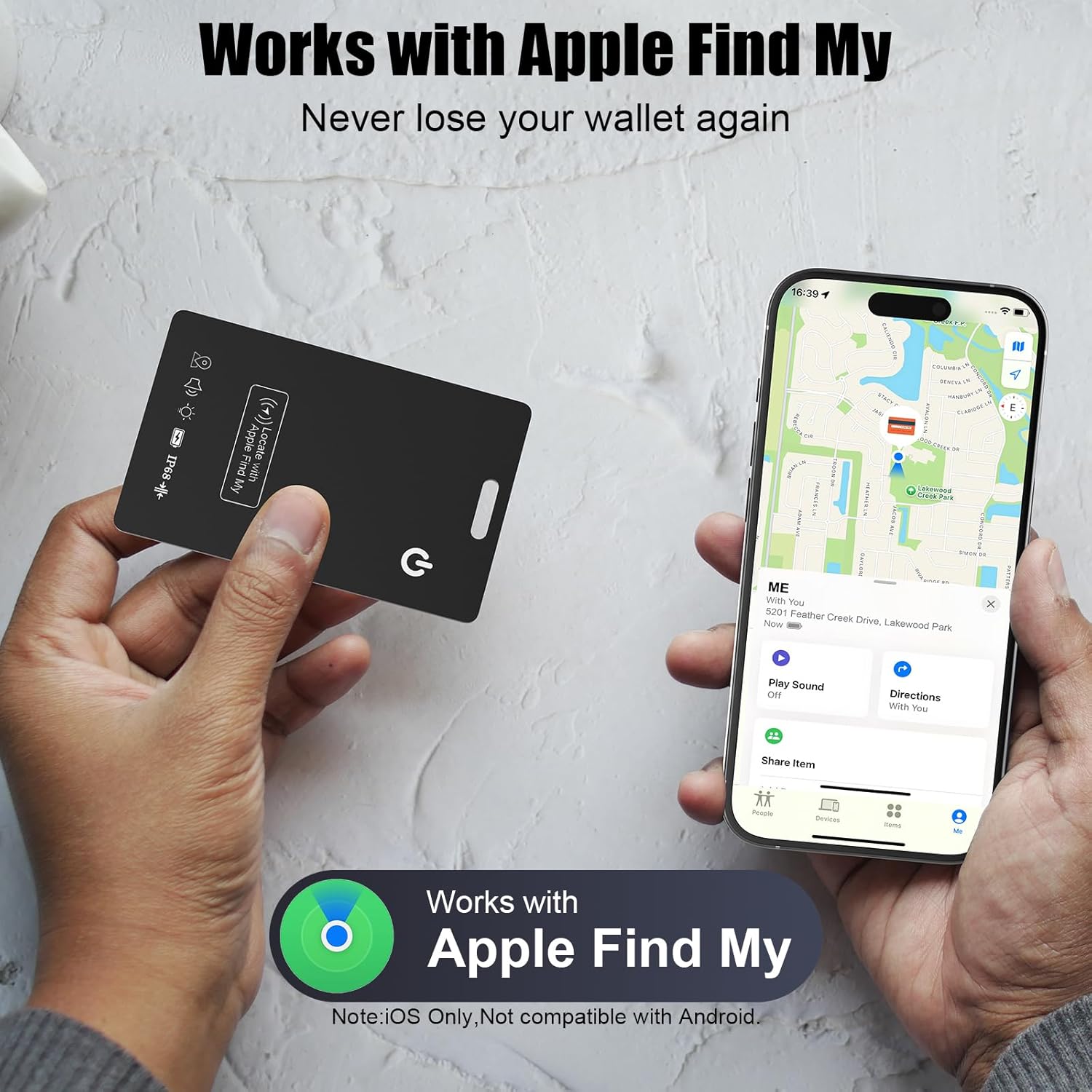 Wallet Tracking Card, Bluetooth Tracker Smart Finder for Apple Find My[MFi Certified],iPhone Card Finder Rechargeable IP68 Waterproof 0.06in Slim Keys Item Locator for Keys, Bags, Passport(iOS Only) - Image 2