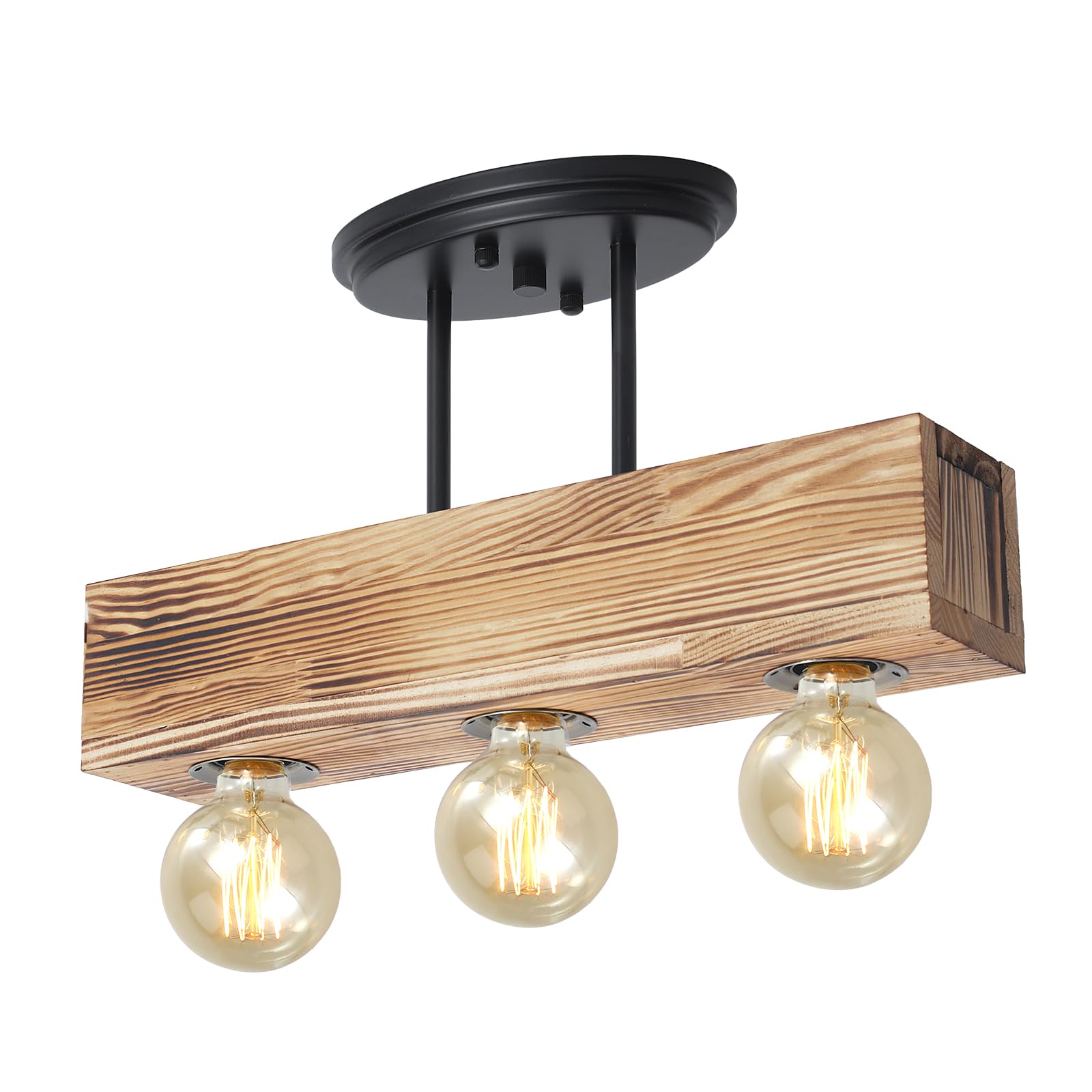 KEESFU 3-Light Rustic Chandelier for Dining Room, Farmhouse Wooden Ceiling Pendant Light, Height Adjustable, Rectangle Chandelier for Kitchen Island, Dining Room, Bar, Pool Table, Cabin, E27 Base