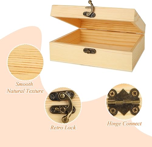 Miniatura 3 de DAJAVE Paquete de 4 cajas de madera sin terminar, caja de madera de 7 x 5 x 2 pulgadas con tapa con bisagras, pequeñas cajas de madera de pino