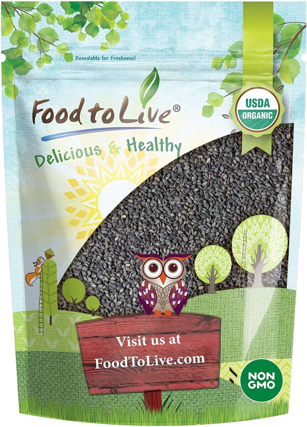Food to Live Organic Black Sesame Seeds, 4 Pounds Non-GMO, Raw Unhulled Kala Til Seeds, Unroasted, Kosher, Vegan, Bulk. Good Source of Calcium, Iron and Dietary Fiber. For Sesame and Tahini Paste.