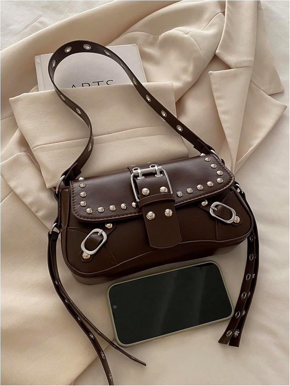 GORGLITTER Women's Y2k Purse Studded Shoulder Bags PU Leather Clutch Small Purse - Image 5