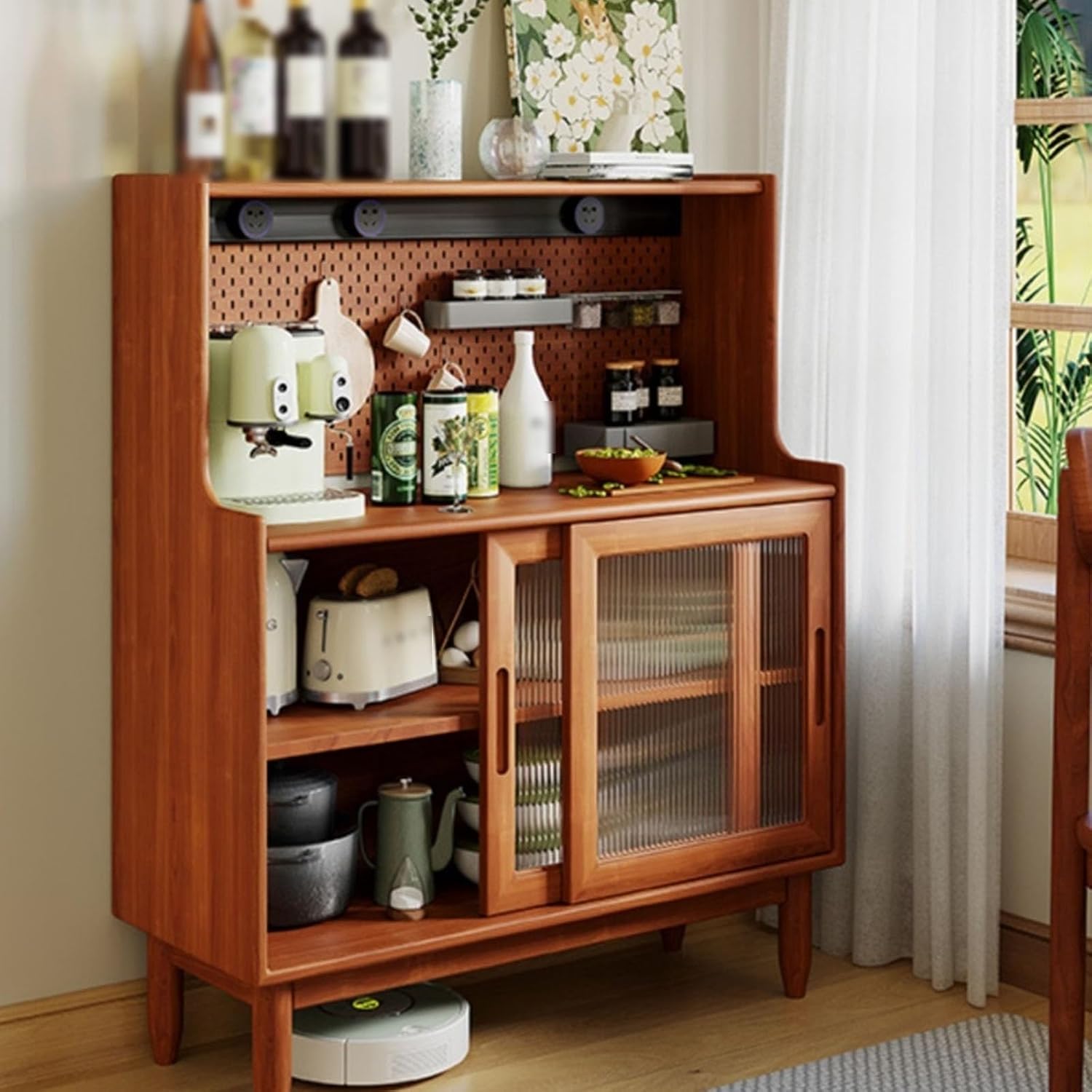 Buffet Cabinet Wooden Sideboard, Simple Storage Cabinet, Dining Room, Cave Board, Modern Coffee Bar for Kitchen Entryway Living Buffet Cabinet with Storage