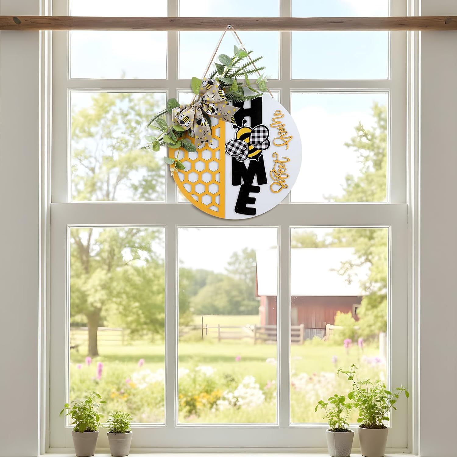 Novabright Bee Home Wreaths for Front Door Summer Spring Bee Sign Decorations Farmhouse Home Wall Decor for Indoor Outdoor Porch Garden Decor