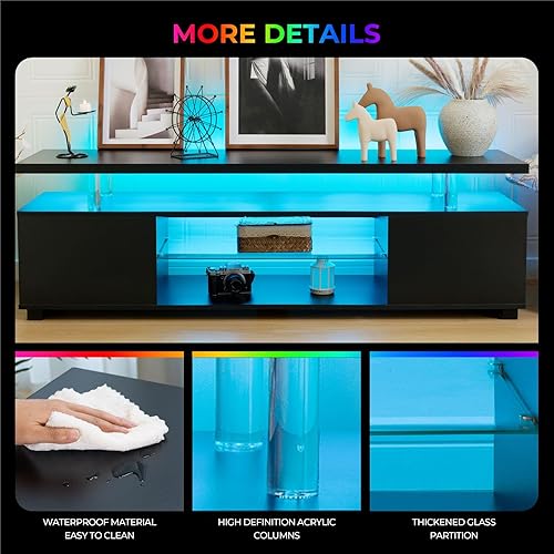 Miniatura 4 de Centro de entretenimiento para TV, soporte de TV LED, centro de juegos para TV de 60, 65, 70 pulgadas, soporte de TV negro con almacenamiento,