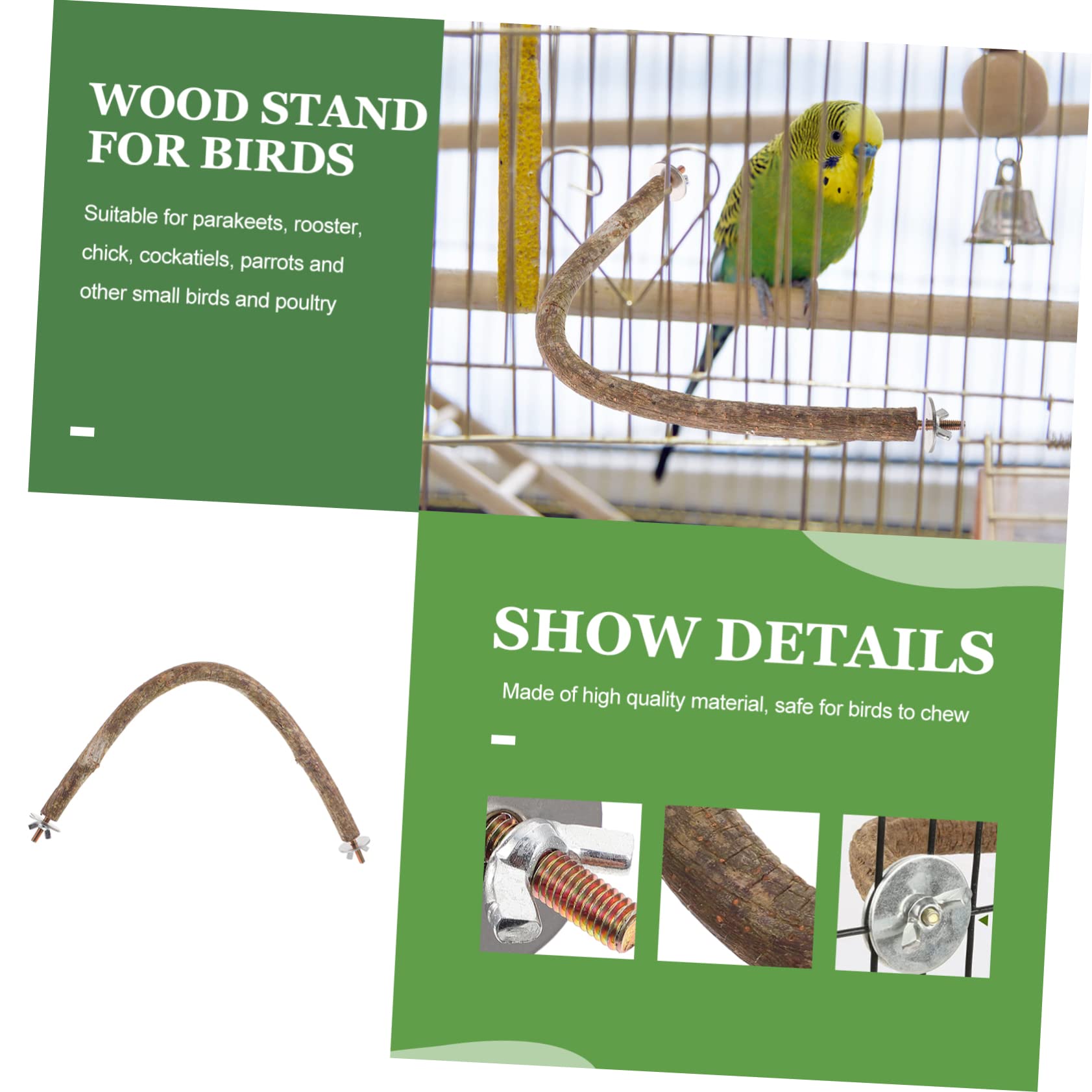 Yardwe 3piezas Percha De Madera para Aves Soporte para Entrenamiento De Juguete para Masticar y Ejercicio De Pies Accesorio Natural para Jaulas De Aves
